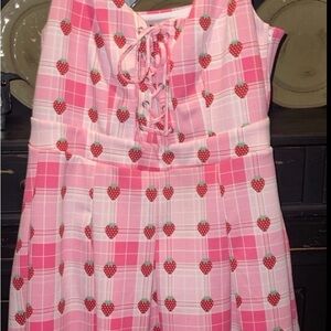 Strawberry Plaid Lace-up Dress
